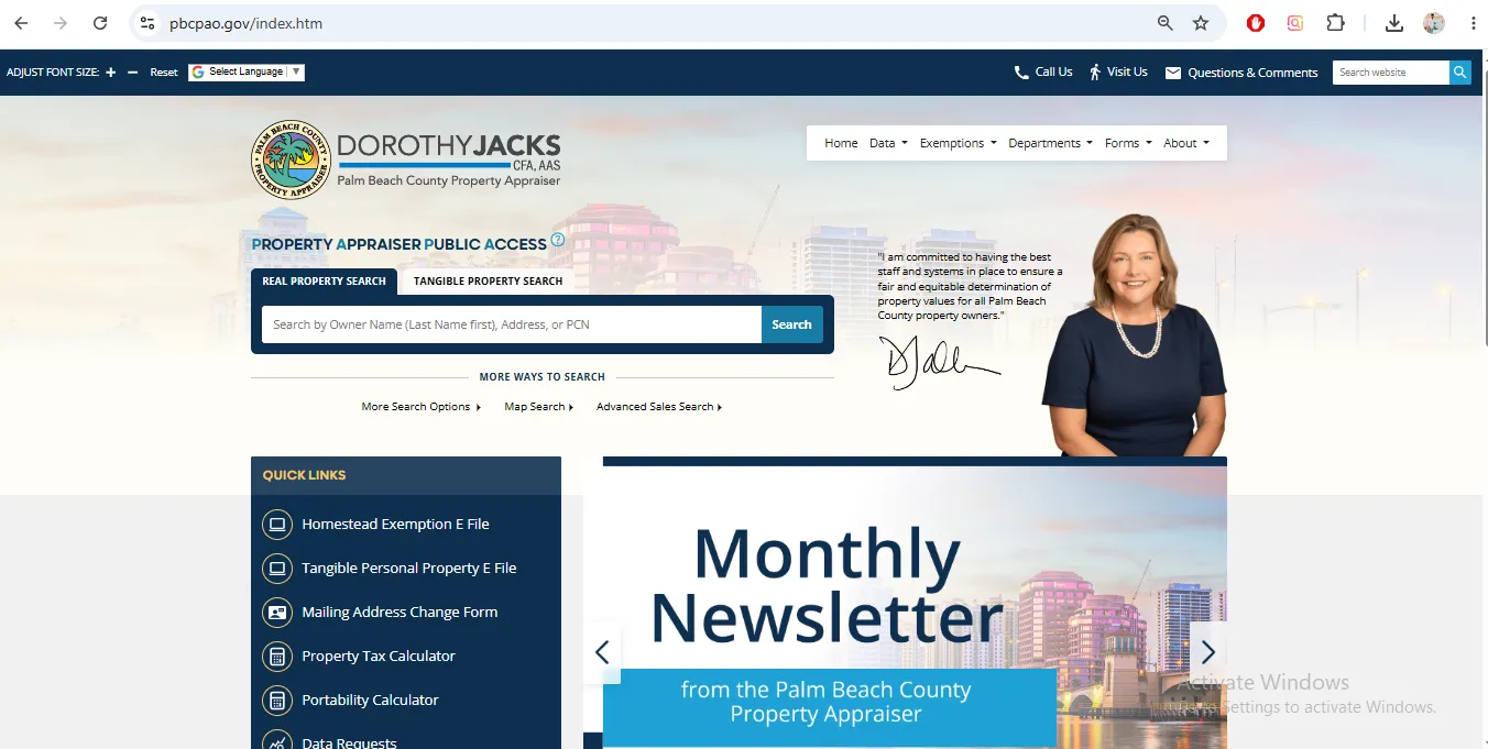 Palm Beach County Property Appraiser PAPA property search screen for PCN owner name and address lookup