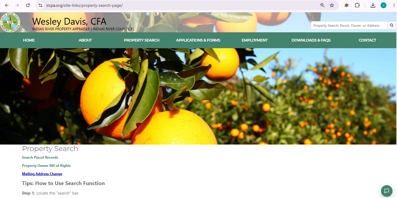 Indian River County Property Appraiser parcel search page for owner address parcel number and property ID lookup