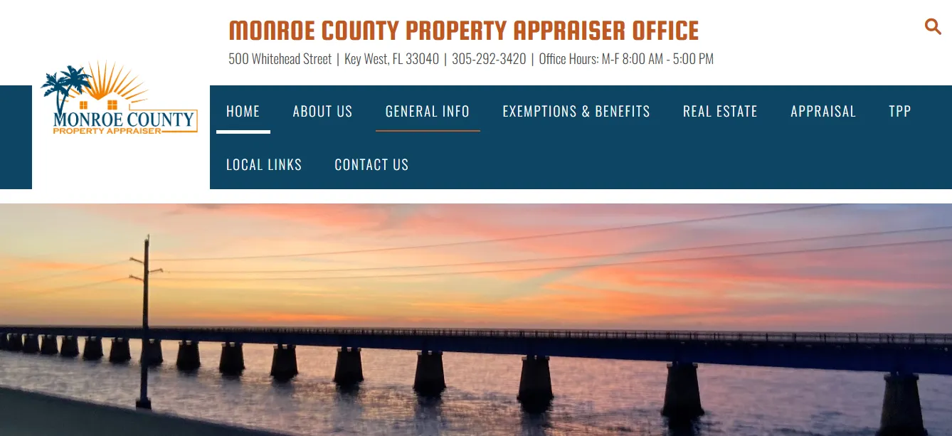 Monroe County Property Appraiser search screen for owner address parcel and GIS lookup